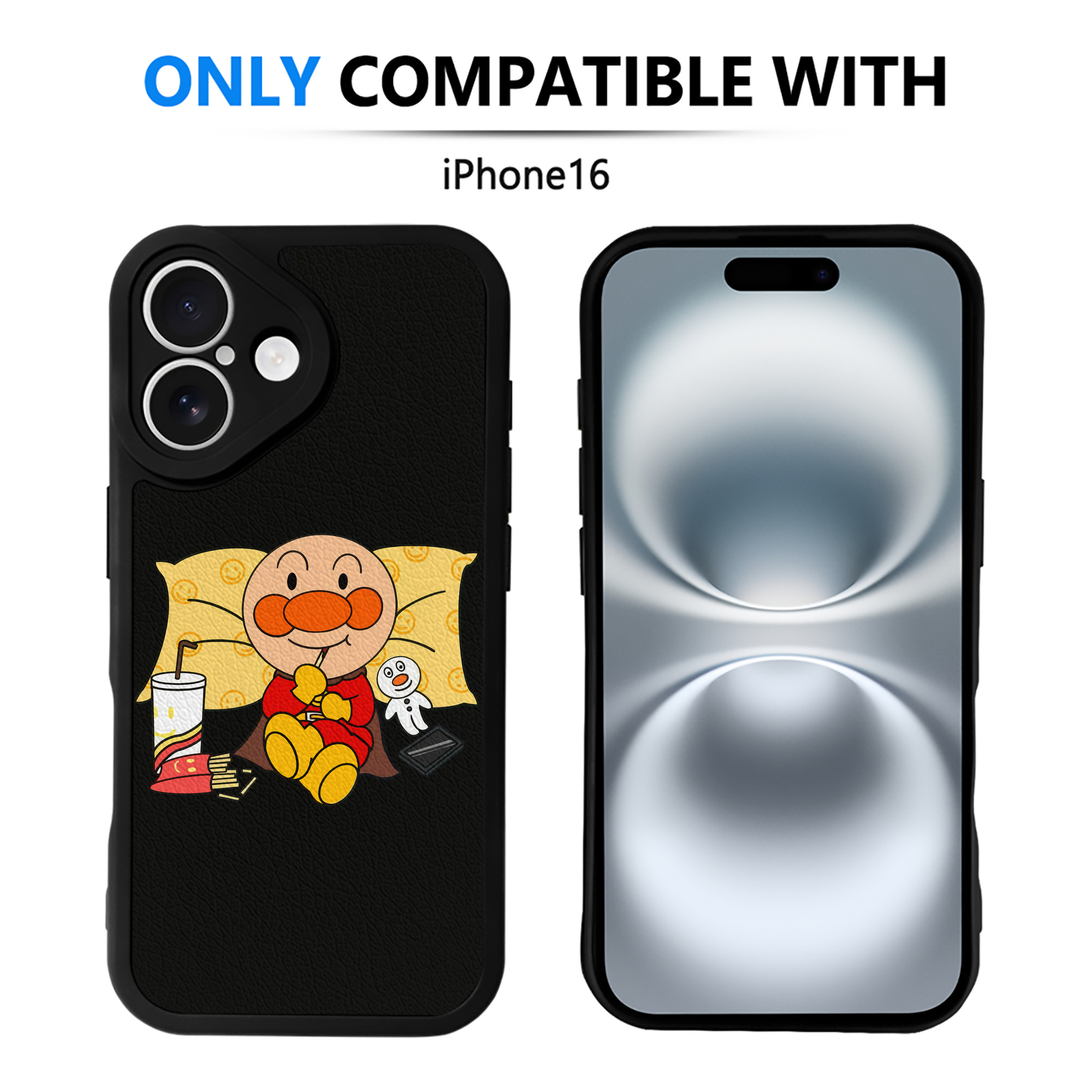 （画像用） アンパンマン Anpanman 【iPhone 16シリーズ対応】シリコンスマホケース（レザー調） 材質：シリコン